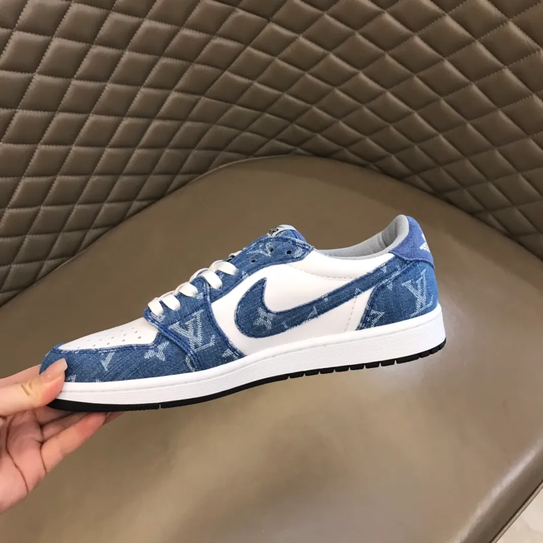 Men's shoes 💰p440 "*OUIS *UITTO* Nike" new original drawer box, co-branded low-top casual sneakers, this sneaker is completely made of denim canvas splicing leather, decorated with Louis Vuitton's iconic monogram and Damierl pattern with natural cowhide piping. The upper of this shoe combines LV’s most classic Monogram and Damier elements, giving it a sense of luxury and recognition! Size: 38-45